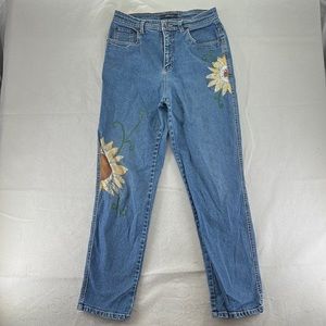 Vintage Bill Blass Blue Jeans Straight High Rise Womens 6 Painted Floral Stretch